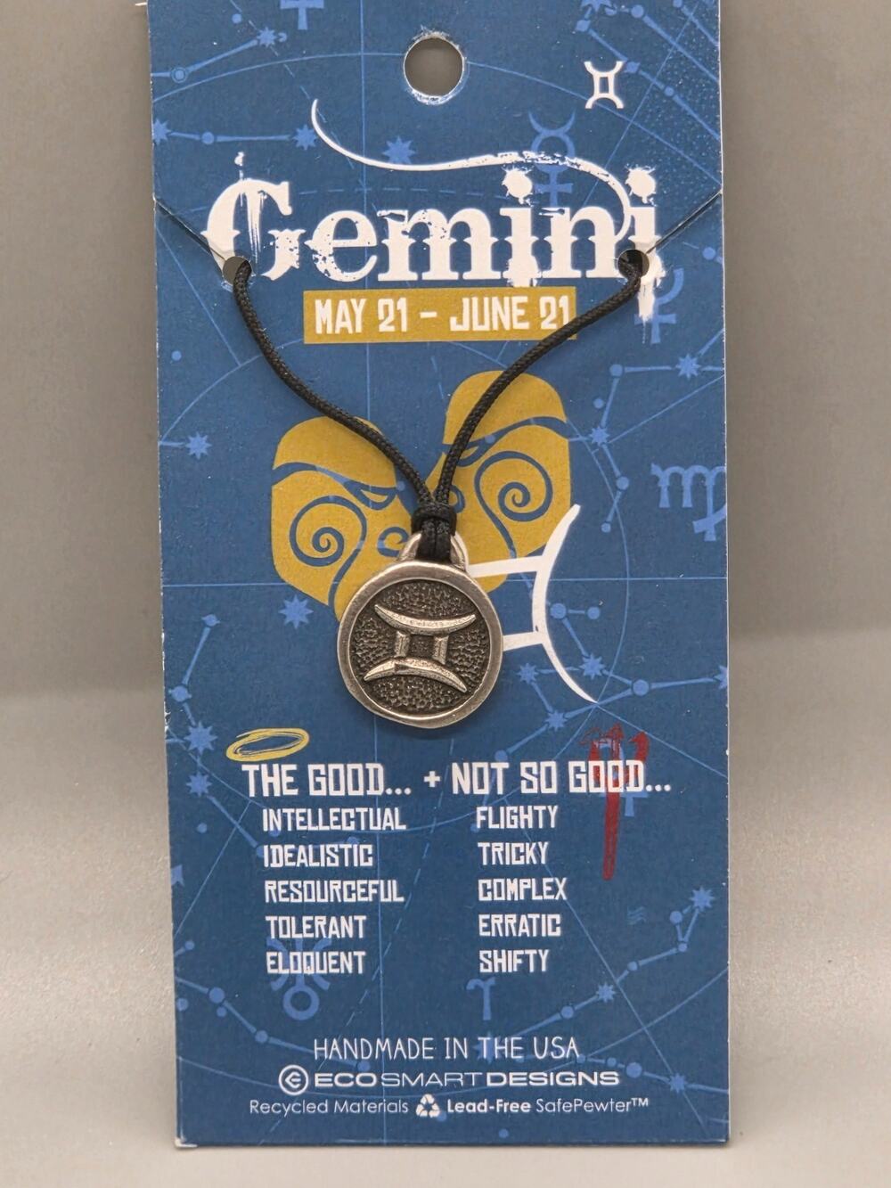 Eco Smart Designs - GEMINI - Astrological - Hand Made Lead Free Pewter Pendant